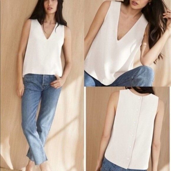 Jenni Kayne Crepe V-Neck Shell Ivory Top Blouse - Picture 1 of 5
